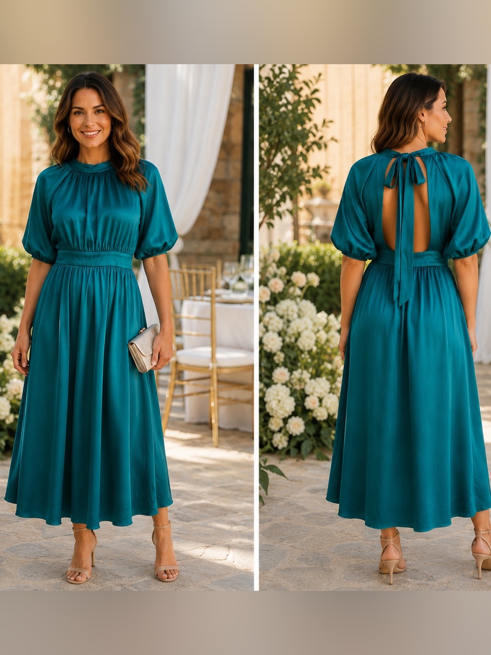 ARATTA NWOT Backless Maxi Teal Satin Medium